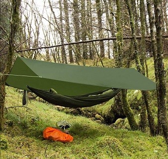 Deerfamy canopy roof tent waterproof large 3mx3m free wind ropes ground nails for camping hiking CA586